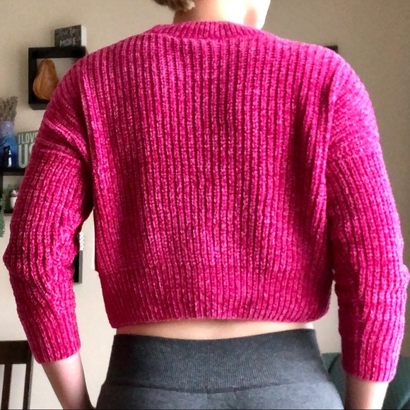 Pink Plush Cropped Sweater by Luv Lane. Super Cozy and Stylish! - Picture 4 of 16